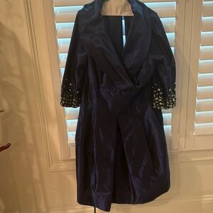 TeriJon Rickie Freeman taffeta-like short formal dress in rich blue.